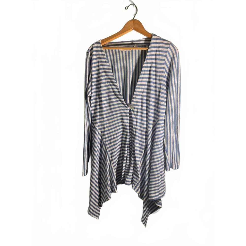 Soft Surroundings Linen Striped Blue and White Cardigan XS